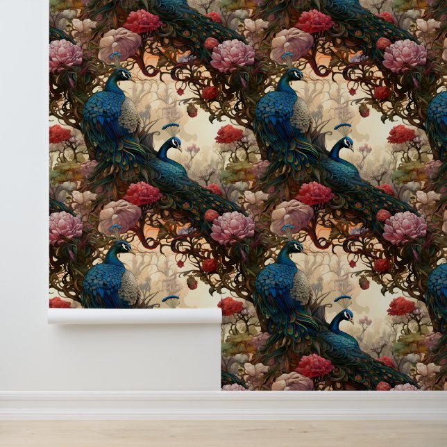 Grosses Elegantes Viktorianisches Boho Peacock Tapete (Anwendung)