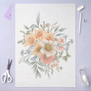 Großes elegantes Wasserfarben-Blumenstrauß-Dekoupa Seidenpapier