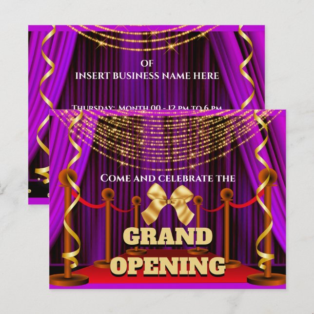 Großes Eröffnen des lila goldfarbenen VIP-Party  Ankündigungspostkarte (Vorne/Hinten)