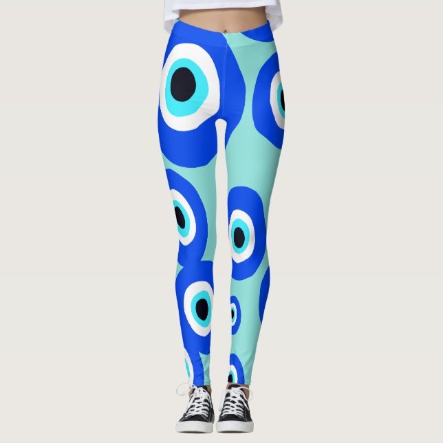 Großes Evil Eye Lucky Charm Blau Gemustert Leggings (Vorderseite)