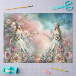 Großes Fantasy-Blumen-Dekor-Papier mit Engeln Seidenpapier