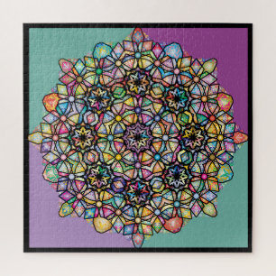Großes farbiges Mandala 4-Quadrat: Auberginegrün