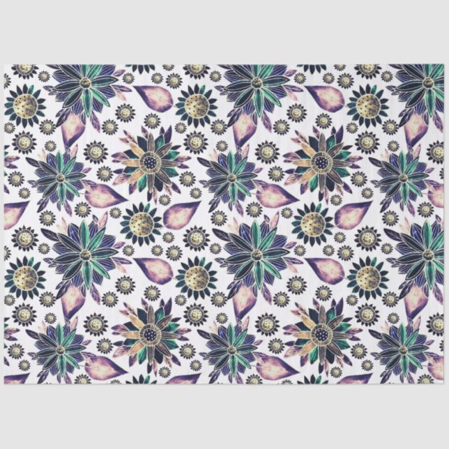 Grosses, farbiges Retro-Blume-Muster Seidenpapier (Vorderseite)