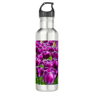 Grosses Feld lila Tulpen Edelstahlflasche