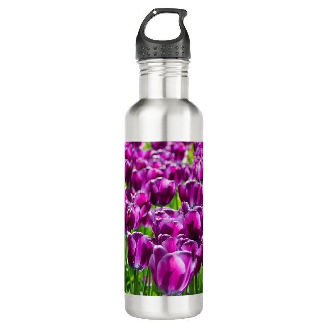 Grosses Feld lila Tulpen Edelstahlflasche (Vorderseite)