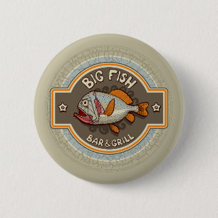 Großes Fisch-Bar und Grill-Plakat Button