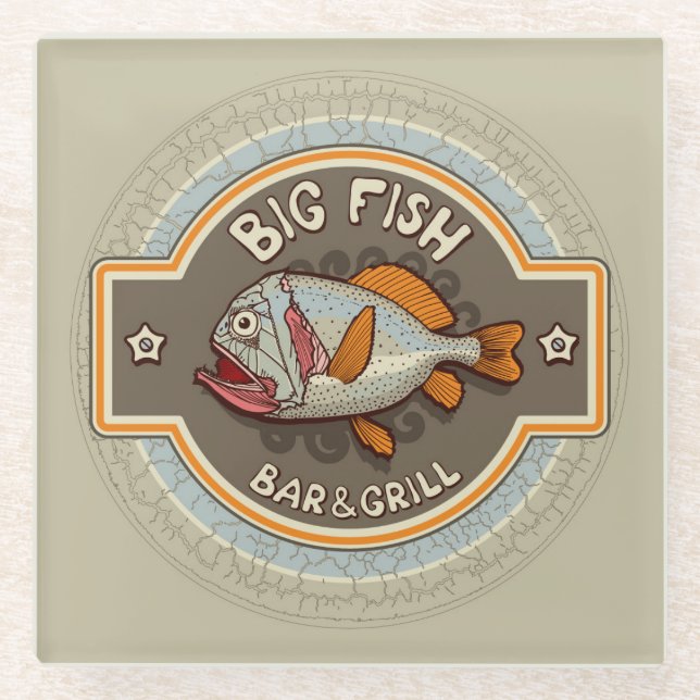 Großes Fisch-Bar und Grill-Plakat Glasuntersetzer (Vorderseite)