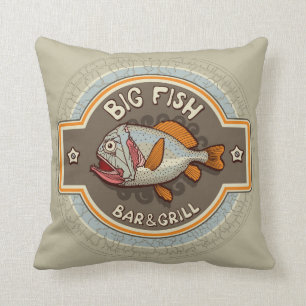 Großes Fisch-Bar und Grill-Plakat Kissen