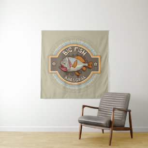 Großes Fisch-Bar und Grill-Plakat Wandteppich