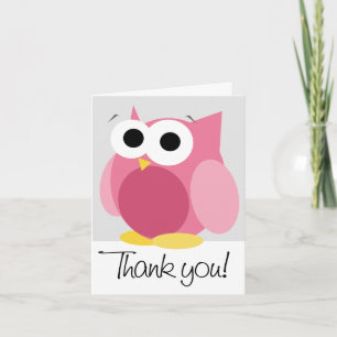 Grosses Funny Pink Owl "Danke schön" Note Card Dankeskarte