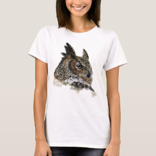 Großes gehörnte Eulen-Zeichnen T-Shirt