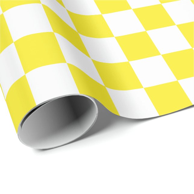 Großes gelbes und weißes Karo-Verpackungs-Papier Geschenkpapier (Rolleneckpunkt)