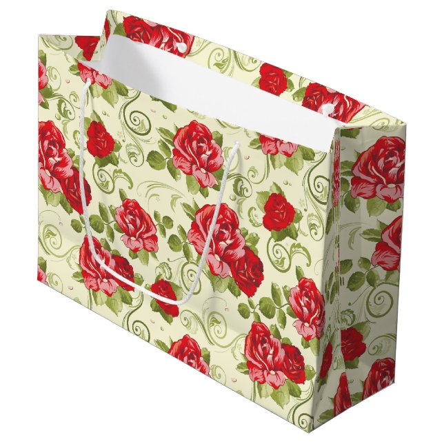 Großes Geschenktücher - Rote Rosen drucken Große Geschenktüte (Vorderseite Schrägansicht)