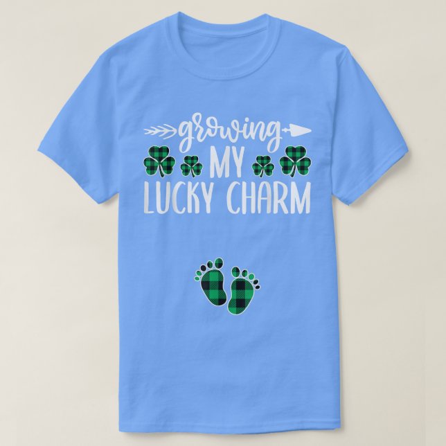 Grosses Glück Charm Pregnancy Ankündigung St Patr T-Shirt (Design vorne)