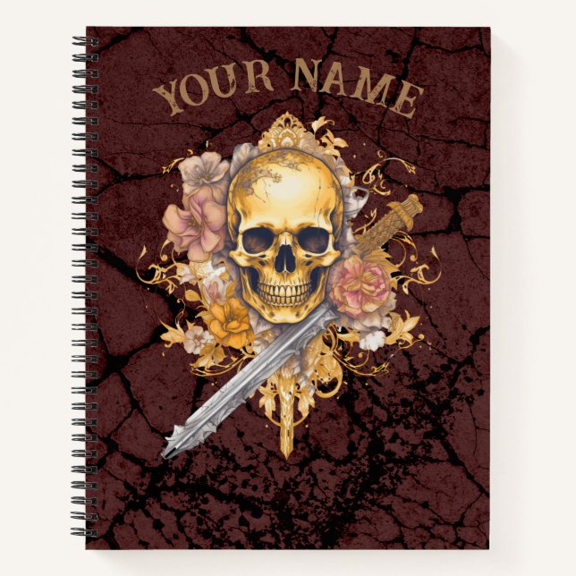 Großes Gold-Skull-Notebook Notizbuch (Vorderseite)