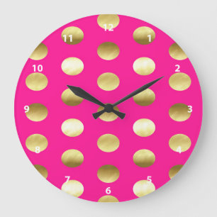 Großes Goldfolien-Tupfen-Pink Große Wanduhr