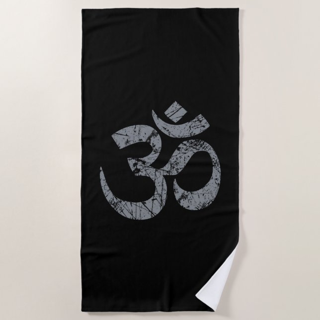 Großes Grunge OM-Symbol-Spiritualität-Yoga Strandtuch (Vorderseite)