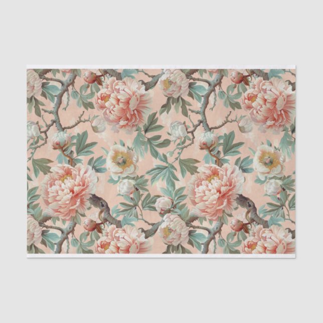 Grosses, helles Rosa und Elfenbeinerden-Zweigbild Seidenpapier (Vorderseite)