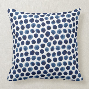 Großes Indigo/blaues Aquarell-Tupfen-Muster Kissen