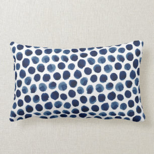 Großes Indigo/blaues Aquarell-Tupfen-Muster Lendenkissen