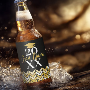 Großes Jahr - Name und Kappe - Schwarzes Gold-Absc Bierflaschenetikett