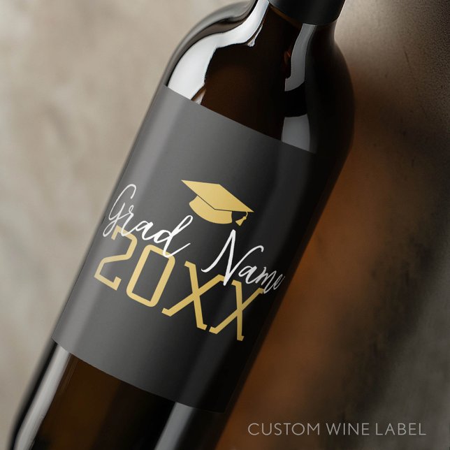 Grosses Jahr - Name und Obergrenze - Schwarzer Abs Weinetikett (Custom Graduation Wine Label - Celebrate the Graduate!)