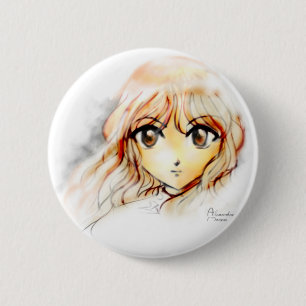 Großes kawaii Augen der Manga Anime-Mädchenskizz Button