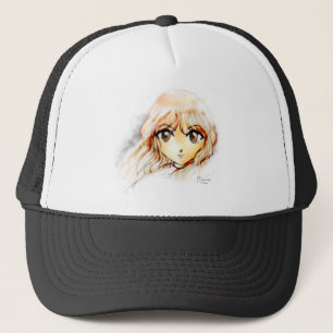 Großes kawaii Augen der Manga Anime-Mädchenskizz Truckerkappe