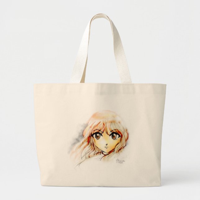 Großes kawaii Augen der Manga Anime-Mädchenskizze Jumbo Stoffbeutel (Vorne)