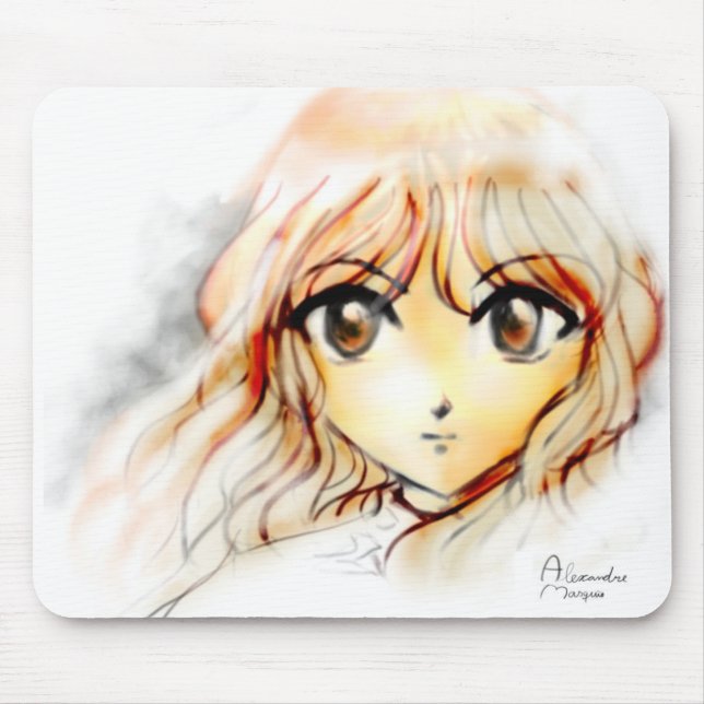 Großes kawaii Augen der Manga Anime-Mädchenskizze Mousepad (Vorne)