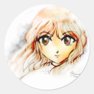 Großes kawaii Augen der Manga Anime-Mädchenskizze Runder Aufkleber