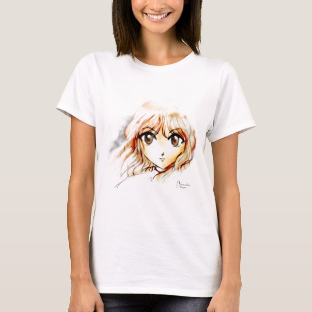 Großes kawaii Augen der Manga Anime-Mädchenskizze T-Shirt (Vorderseite)