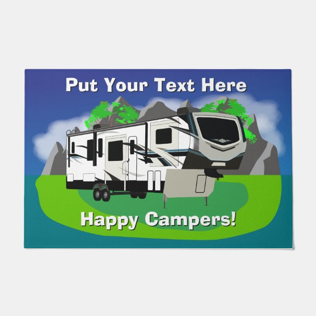 Großes Keystone Montana Happy Camper 5th Wheel Fußmatte (Vorderseite)