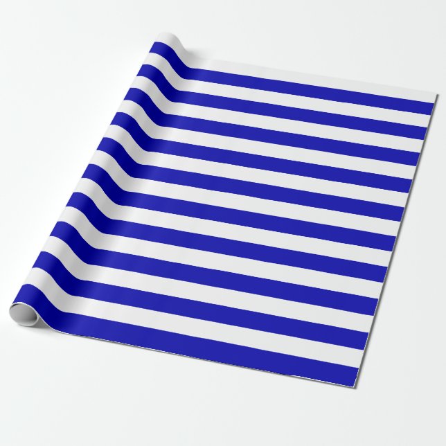 Großes Königsblau-und Weiß-Streifen-Packpapier Geschenkpapier (Ungerollt)