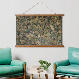 Grosses Leaf Verdure & Animals Renaissance Wandteppich Mit Holzrahmen