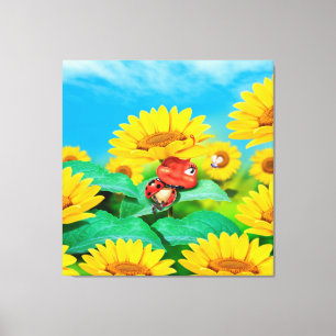 Großes Leinwand drucksvoller Ladybug mit Sonnenblu