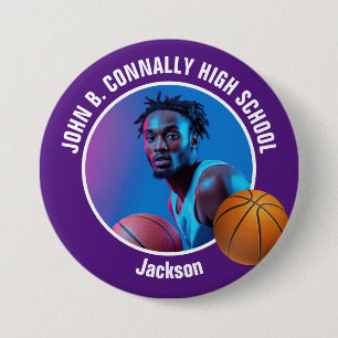 Großes lila High-School-Basketballspieler-Foto Button