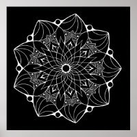 Großes Mandala Poster mit schwarzem Hintergrund