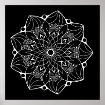 Großes Mandala Poster mit schwarzem Hintergrund