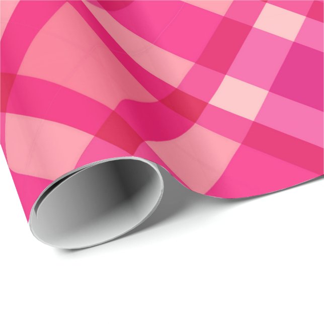 Grosses modernes Kariert, Fuchsienrosa und Koralle Geschenkpapier (Rolleneckpunkt)