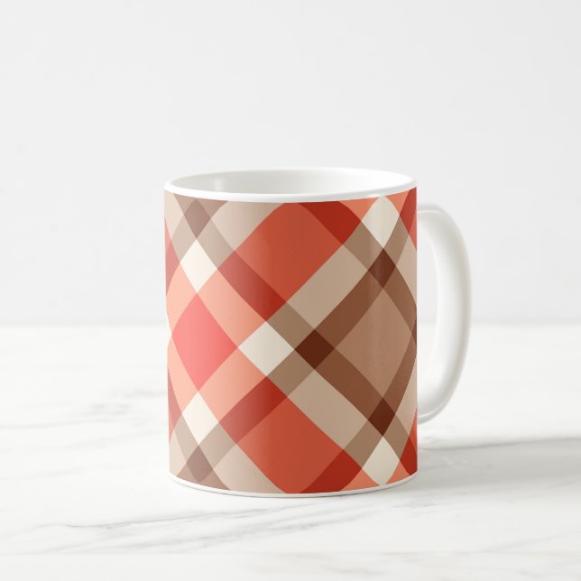 Grosses modernes Kariert, Korallenorange, Braun &  Kaffeetasse (VorderseiteRechts)