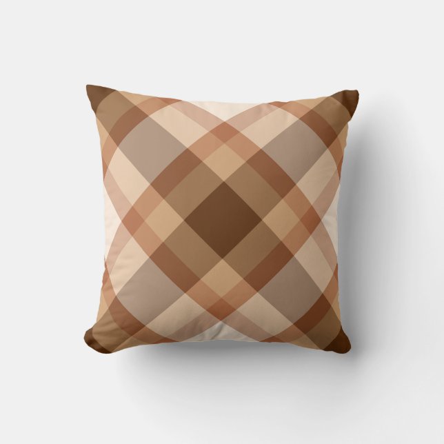 Großes modernes kariertes, Brown, Beige, Kupfer Kissen (Vorderseite)