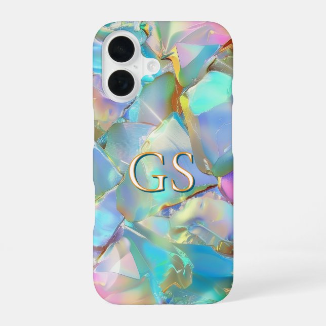 Großes Monogramm oder Name auf Opal iPhone 16 Hülle (Rückseite)