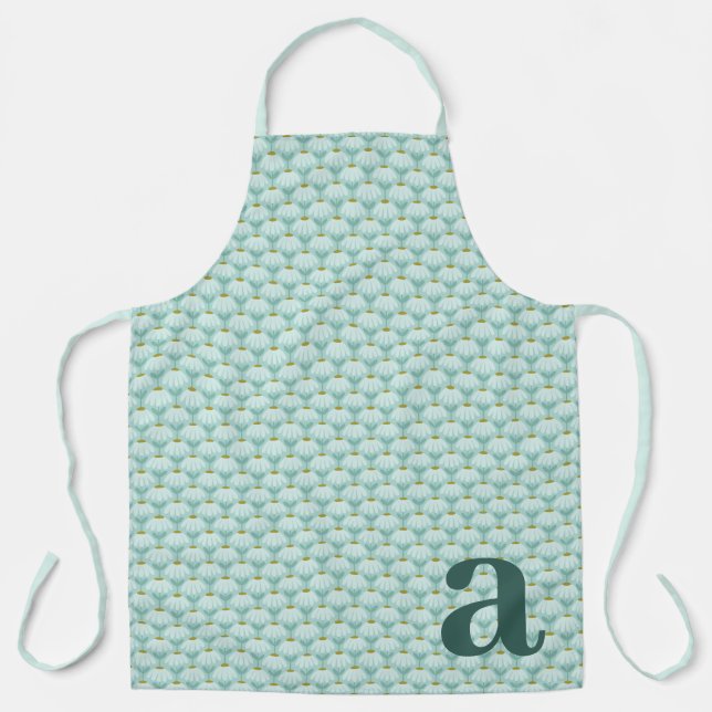 Großes Monogramm Teal Blau Vintage Blumenmuster Schürze (Vorderseite)