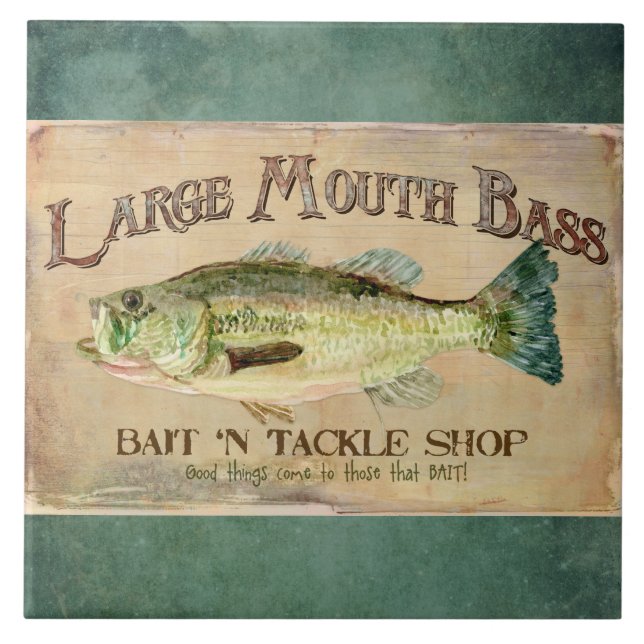 Großes Mund-Bass Fishing See-Kabinen-Dekor-Blau Fliese (Vorderseite)