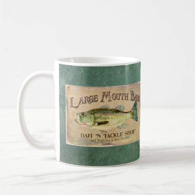 Großes Mund-Bass Fishing See-Kabinen-Dekor-Blau Kaffeetasse (Links)