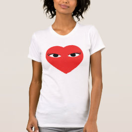 Grosses Niedliches Rotes Herz mit Augen auf weißem T-Shirt