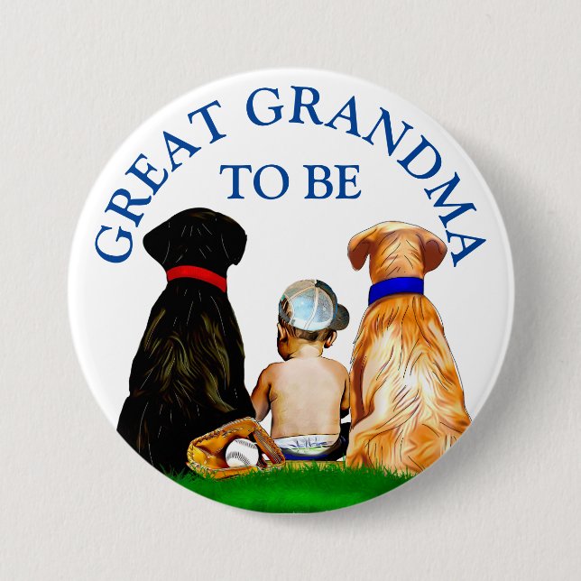 Großes Oma, Baseball Boy's Baby Shower zu sein Button (Vorderseite)