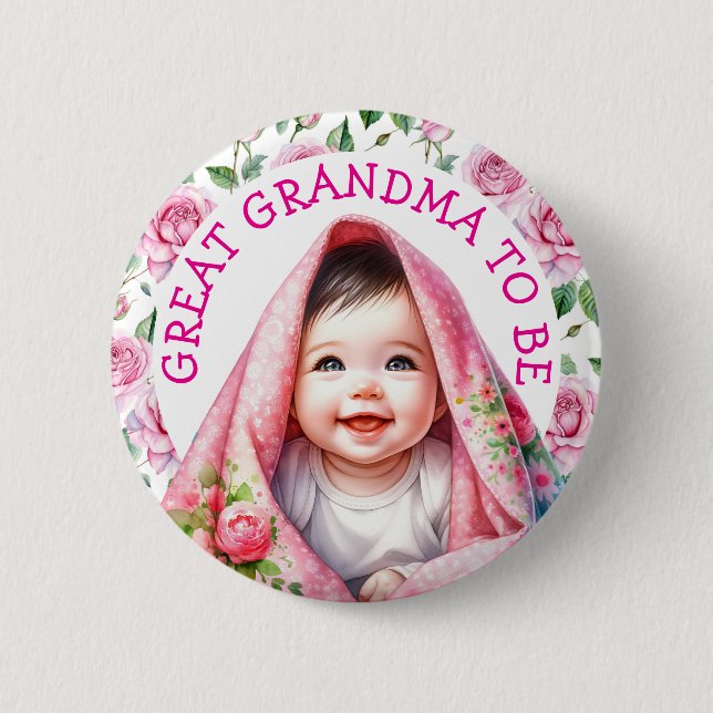 Großes Oma | Floral Baby Dusche Button (Vorderseite)