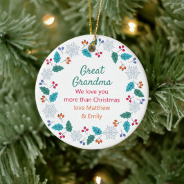 Großes Oma-Foto und Schneeflocken im Wald Keramik Ornament